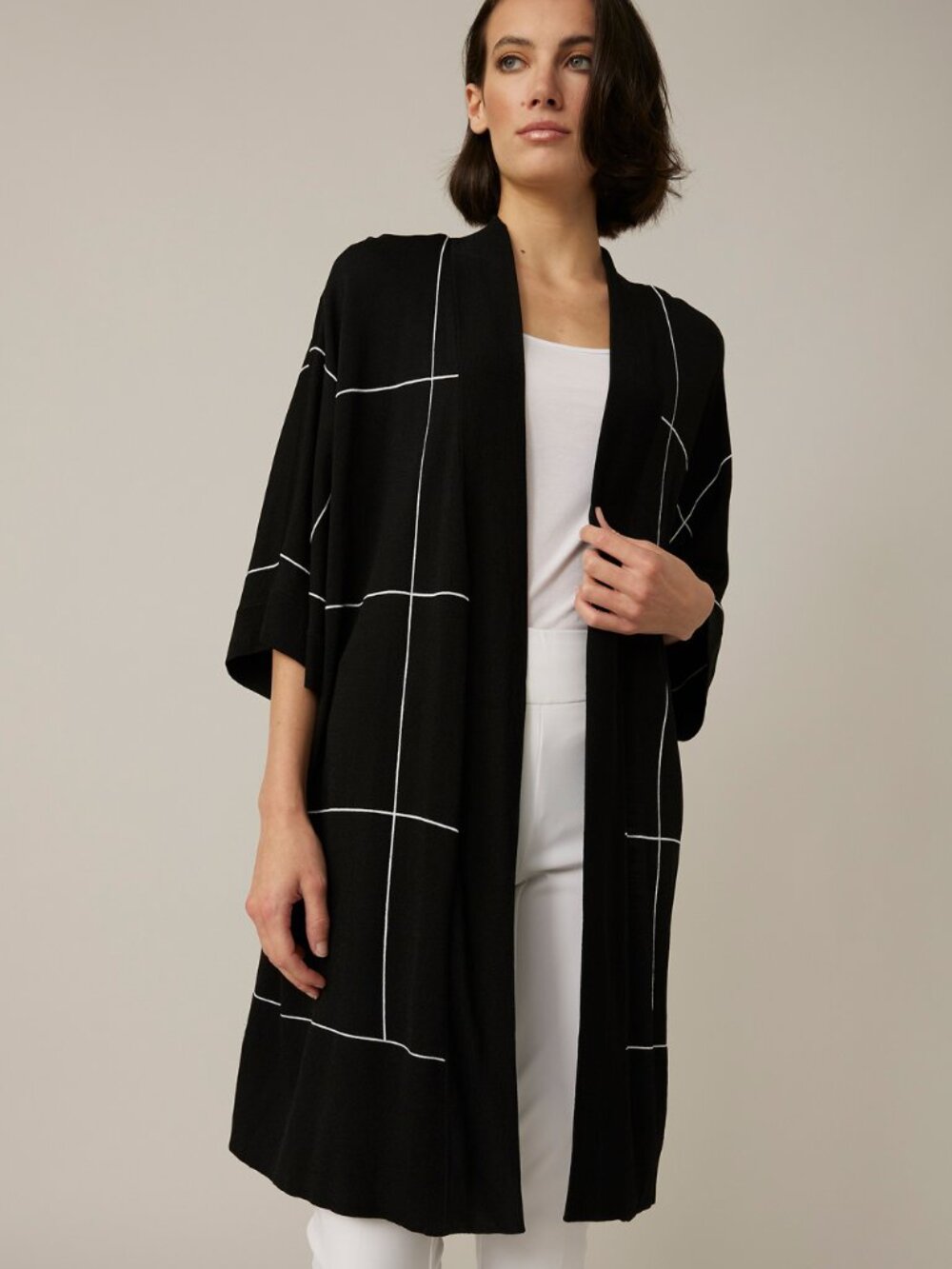 Joseph Ribkoff Long Black White Cardigan Sweater